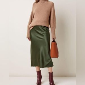 Forest Green Satin Midi Skirt